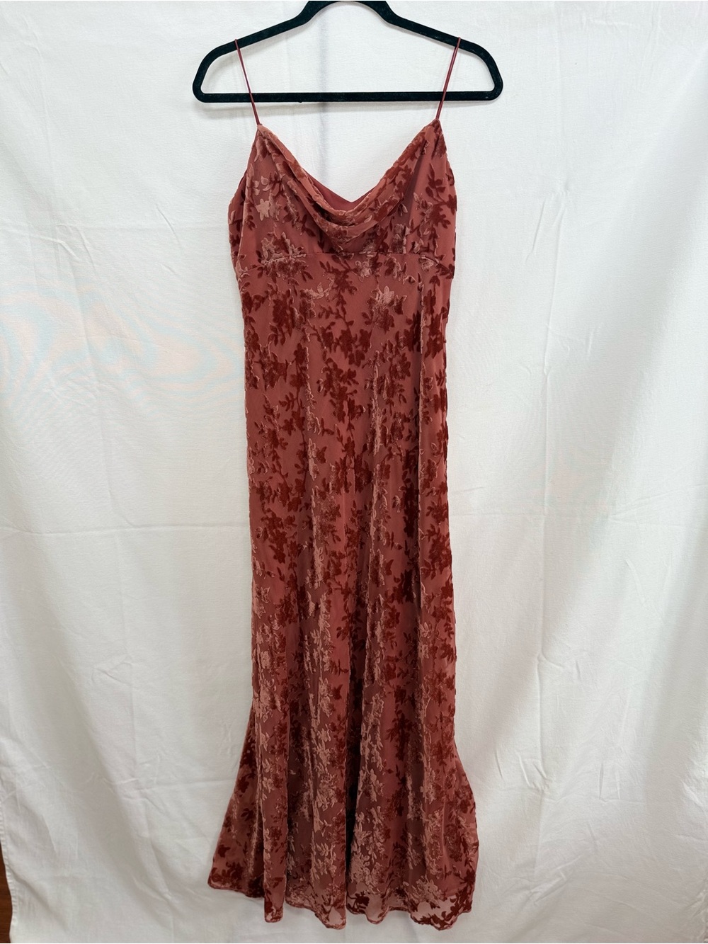 Jenny Yoo Rust Floral Burnout Cowl Slip Maxi Dress